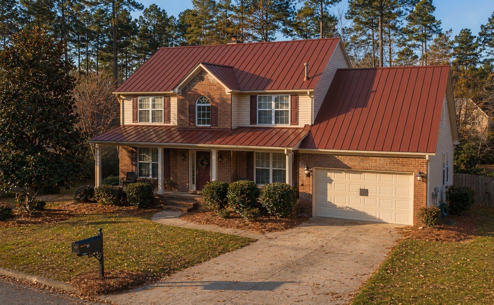 Country red metal roof on a Carolina home