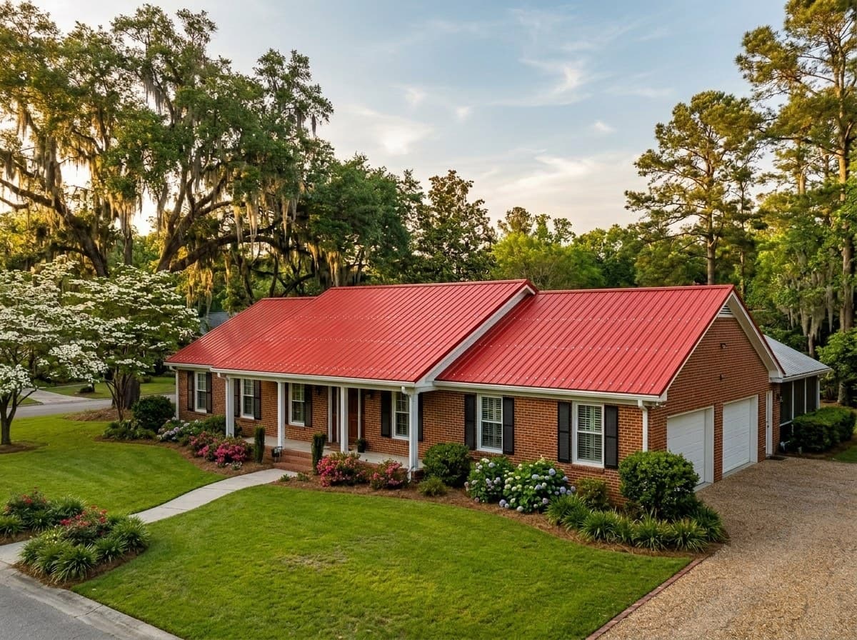 Brite Red metal roof on a Carolina home