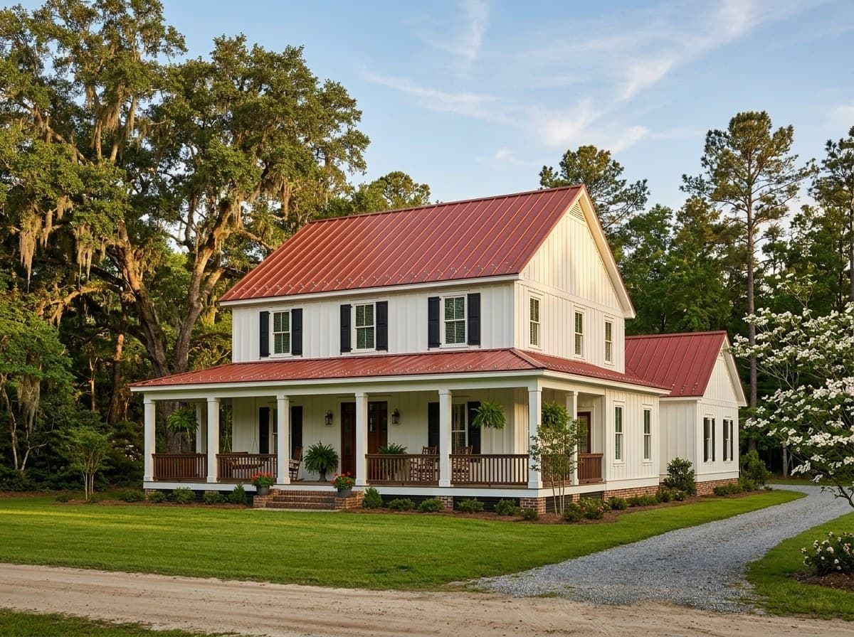 Country Red metal roof on a Carolina home